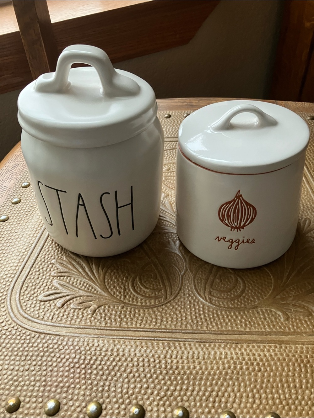 Rae Dunn stash canister and veggie cellar